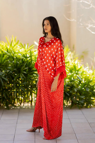 FRINGE KAFTAN-RED