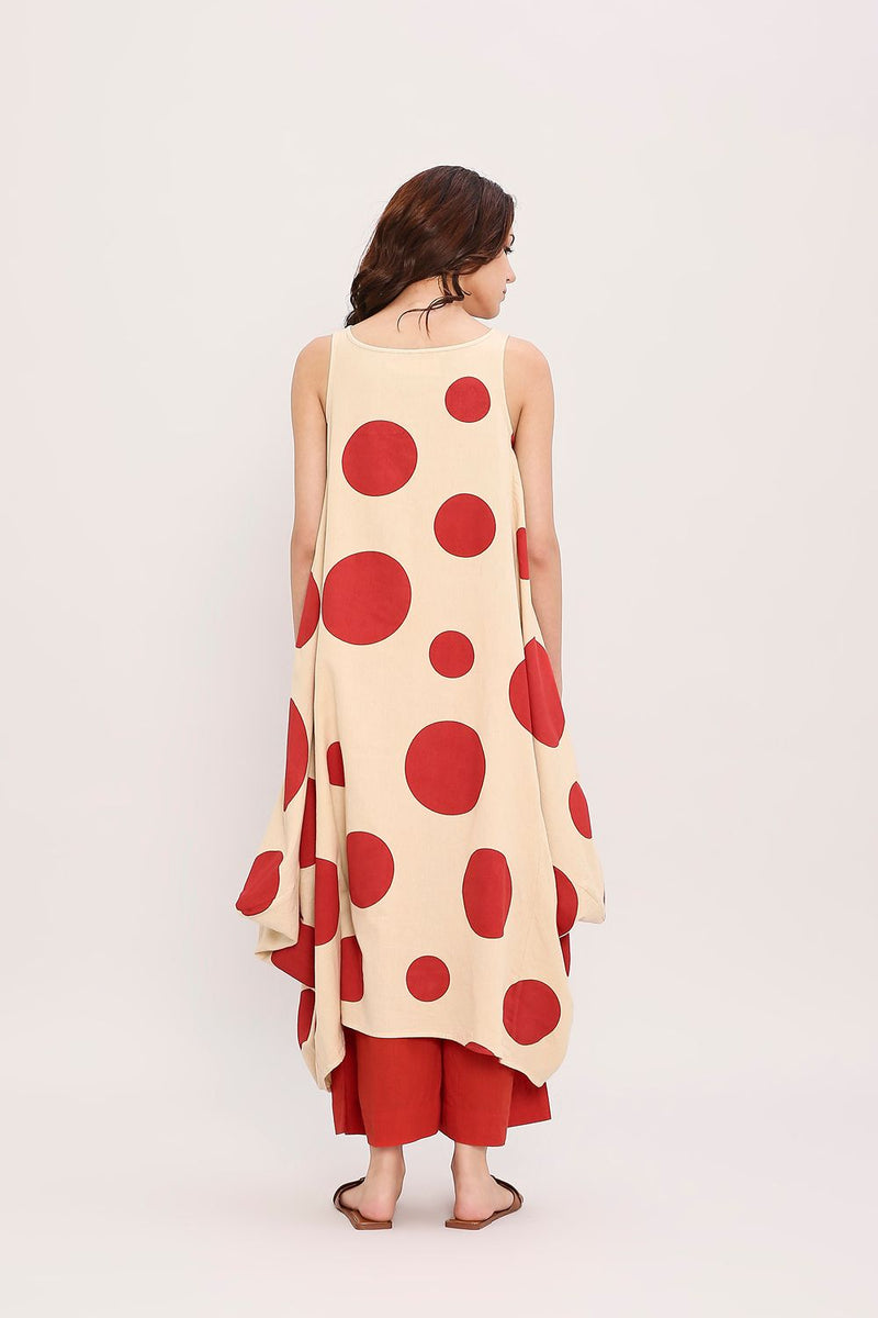 Red Hand Block Printed Polka Vari Co-ord Set (2 PCS) cotton by Mati in red color for women Worldwide