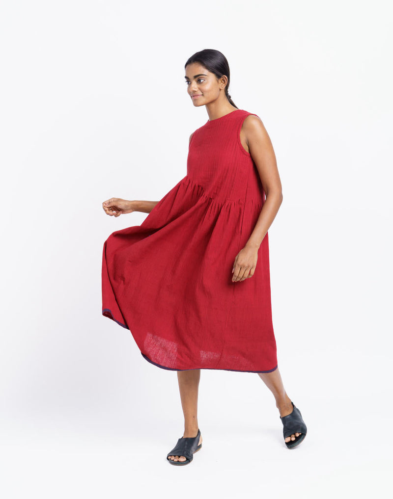 Red pleated midi dress - Red Dress by World of Crow in red color for women Worldwide