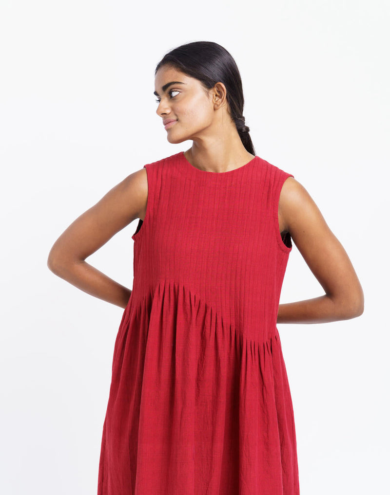 Red pleated midi dress - Red Dress by World of Crow in red color for women Worldwide