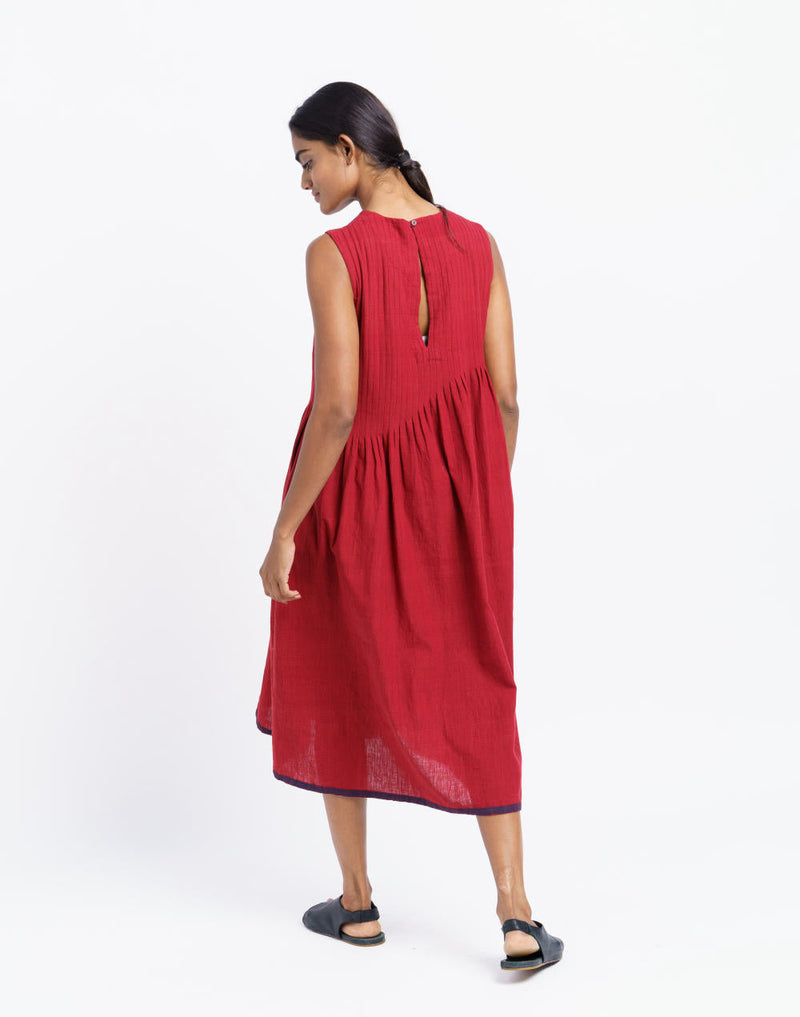 Red pleated midi dress - Red Dress by World of Crow in red color for women Worldwide