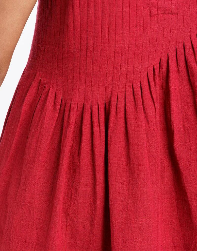 Red pleated midi dress - Red Dress by World of Crow in red color for women Worldwide