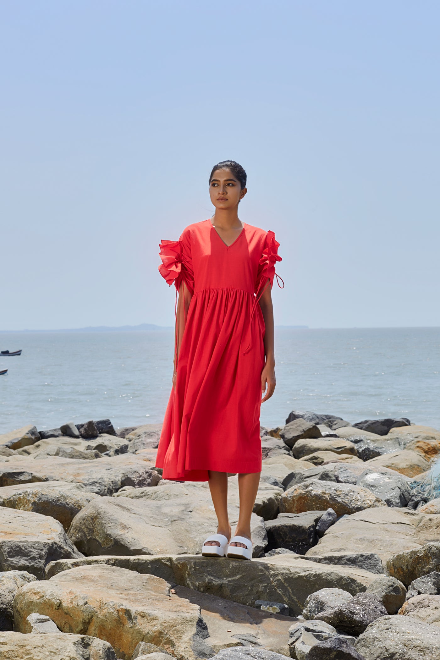 Red Ruffle Sleeve Dress