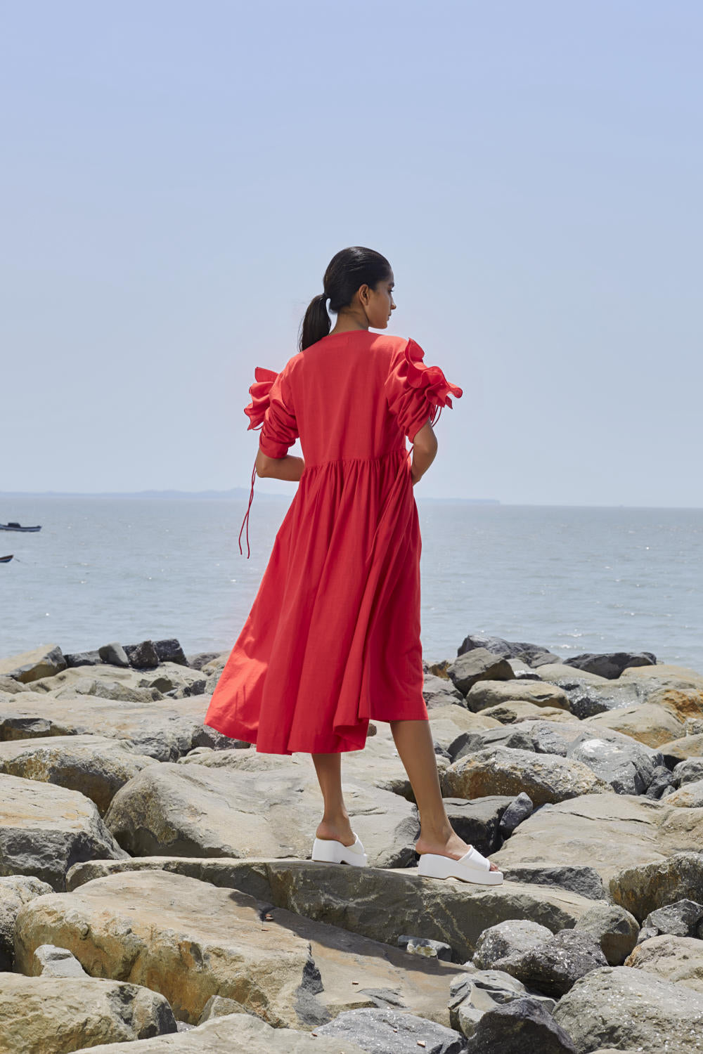 Red Ruffle Sleeve Dress