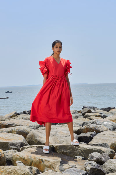 Red Ruffle Sleeve Dress