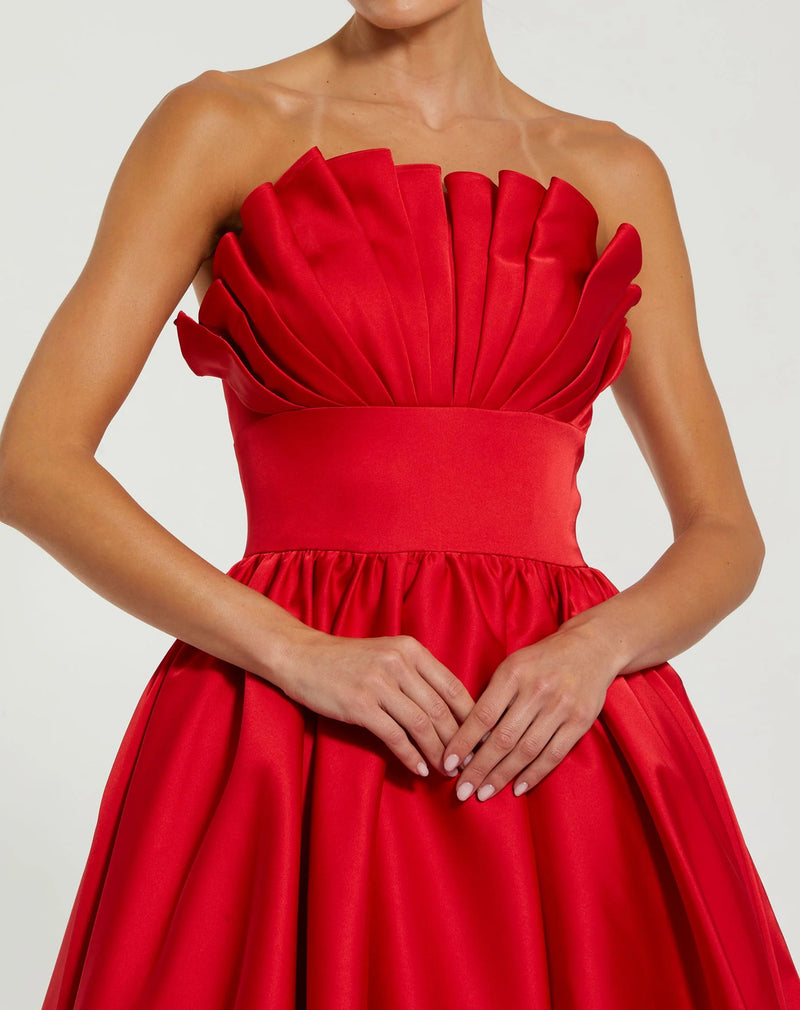 21037-Red Strapless Bubble Hem High Low Ball Gown polyester cocktail-and-party-dresses by Mac Duggal in red for women Worldwide
