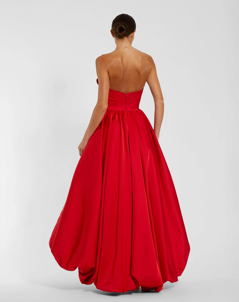 21037-Red Strapless Bubble Hem High Low Ball Gown polyester cocktail-and-party-dresses by Mac Duggal in red for women Worldwide