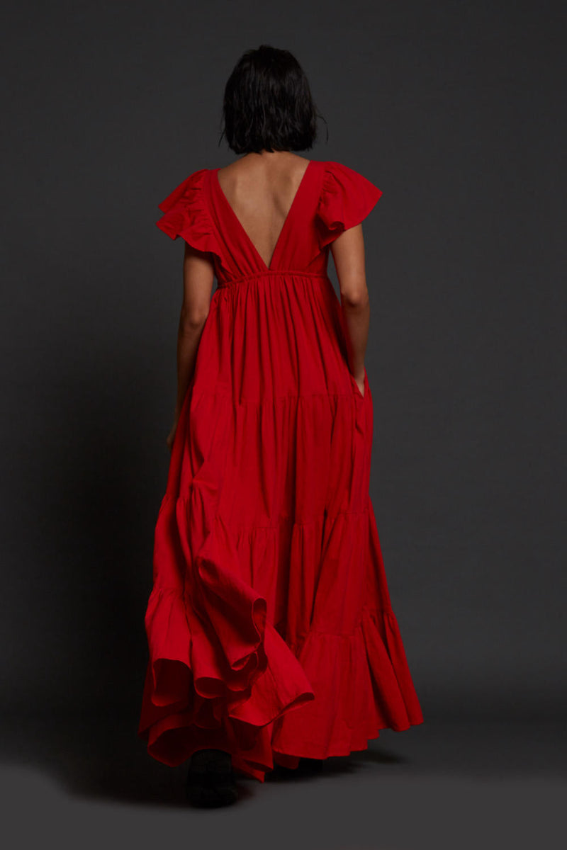 Red Tiered Gown Dress by Mati for women Worldwide