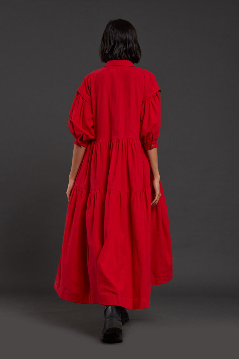 Red Tiered Shirt Dress Dress by Mati for women Worldwide