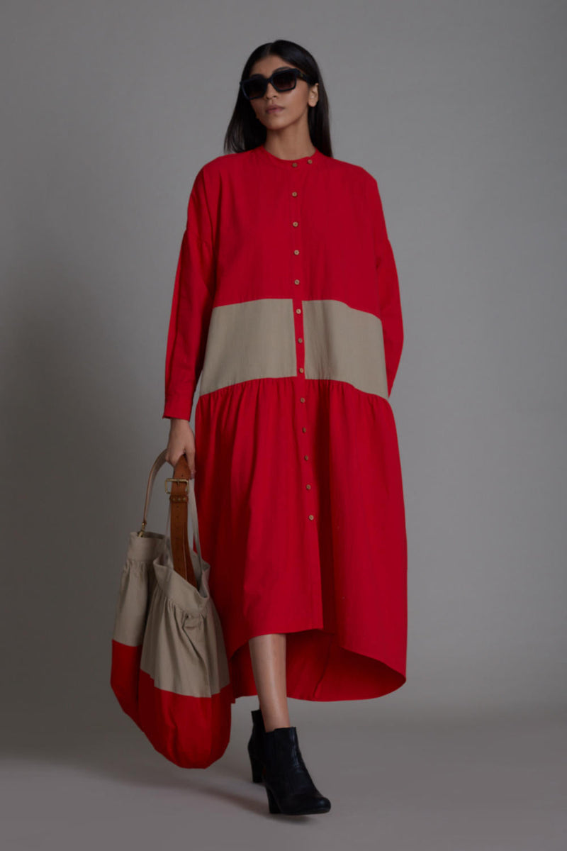 Red & Beige Band Dress Dress by Mati in red color for women Worldwide