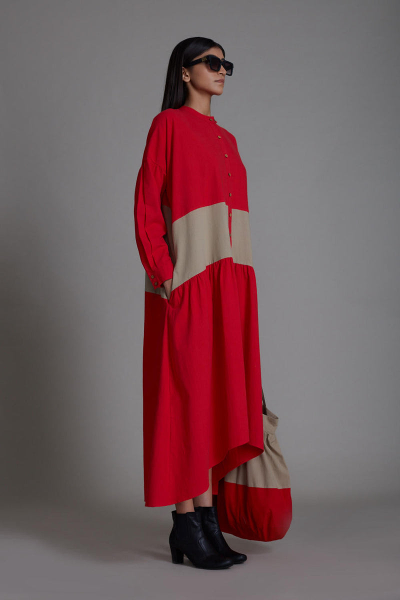 Red & Beige Band Dress Dress by Mati in red color for women Worldwide