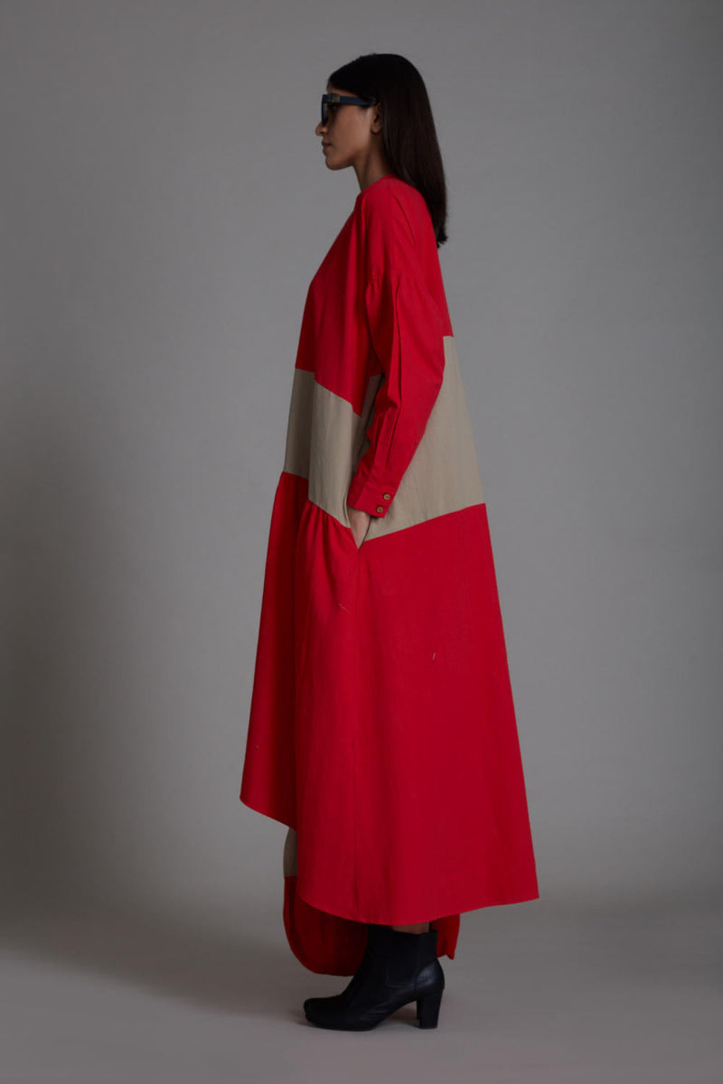 Red & Beige Band Dress Dress by Mati in red color for women Worldwide