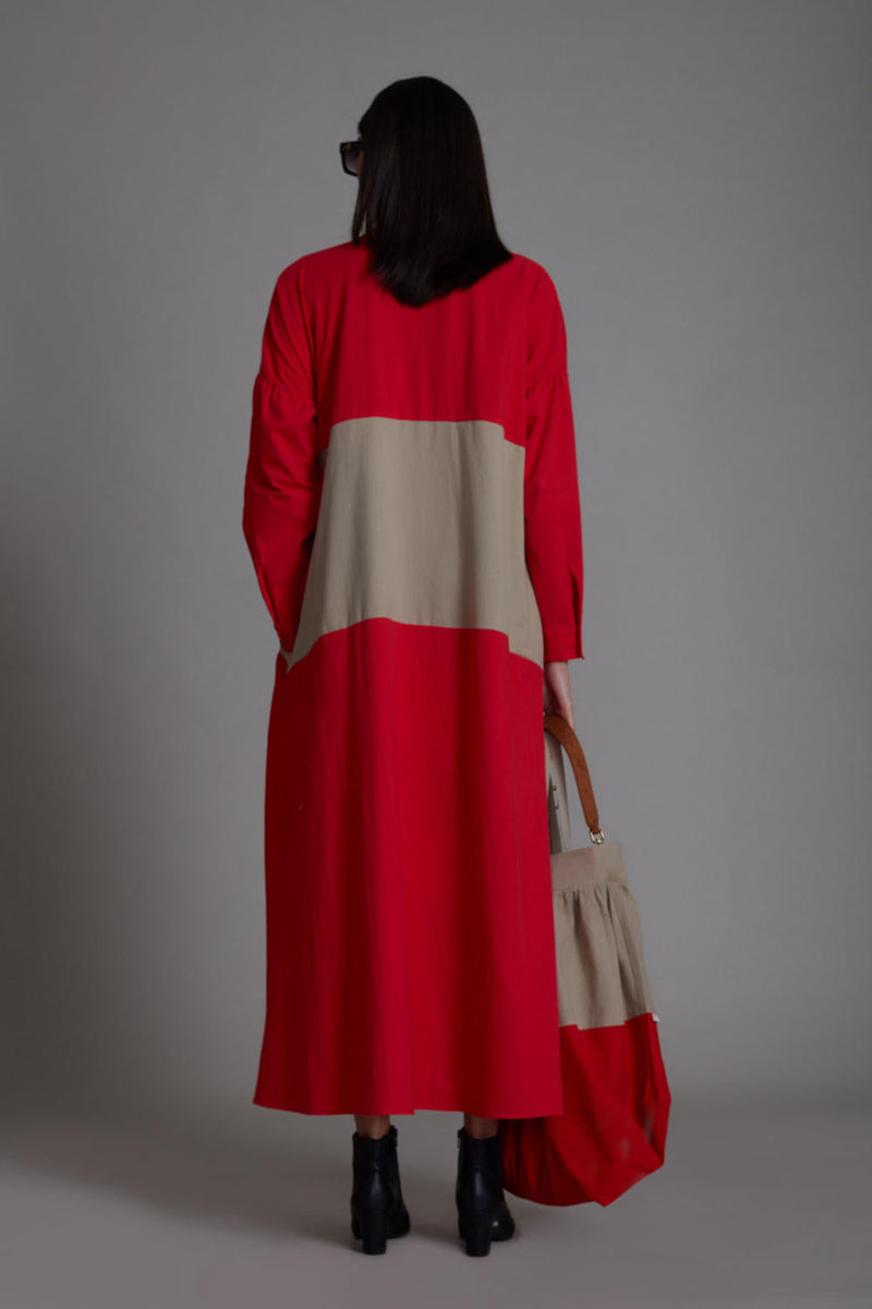 Red & Beige Band Dress Dress by Mati in red color for women Worldwide
