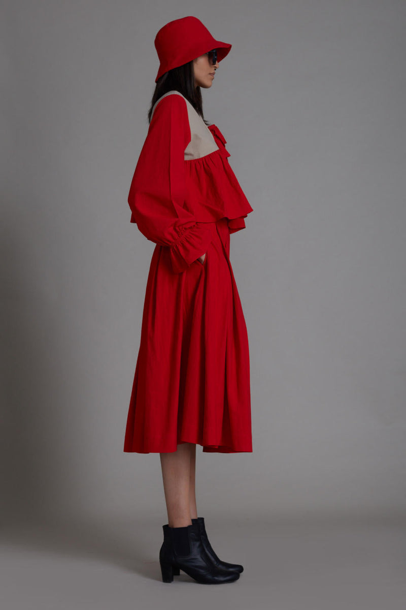 Red & Beige Bow Set Co-ord Set,Skirts,Top & Tunics by Mati for women Worldwide