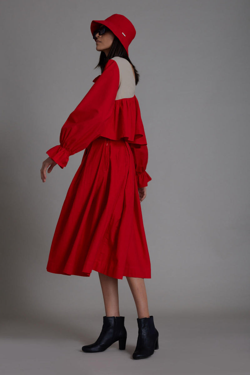 Red & Beige Bow Set Co-ord Set,Skirts,Top & Tunics by Mati for women Worldwide