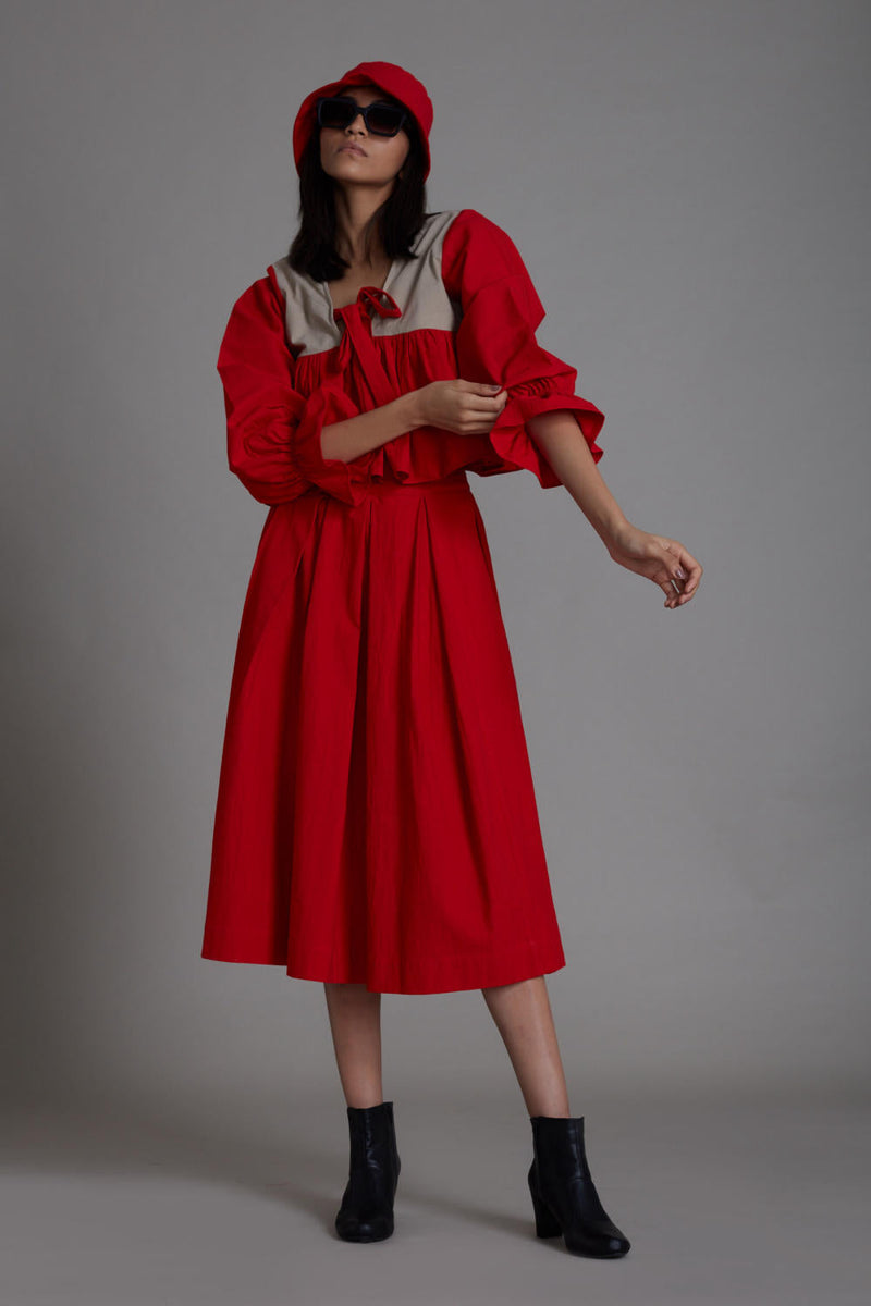 Red & Beige Bow Set Co-ord Set,Skirts,Top & Tunics by Mati for women Worldwide