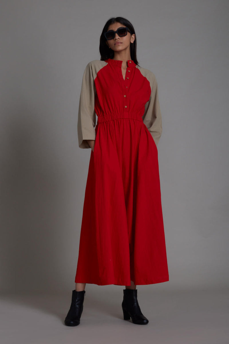 Red & Beige Sphara Jumpsuit Jumpsuits by Mati in red color for women Worldwide
