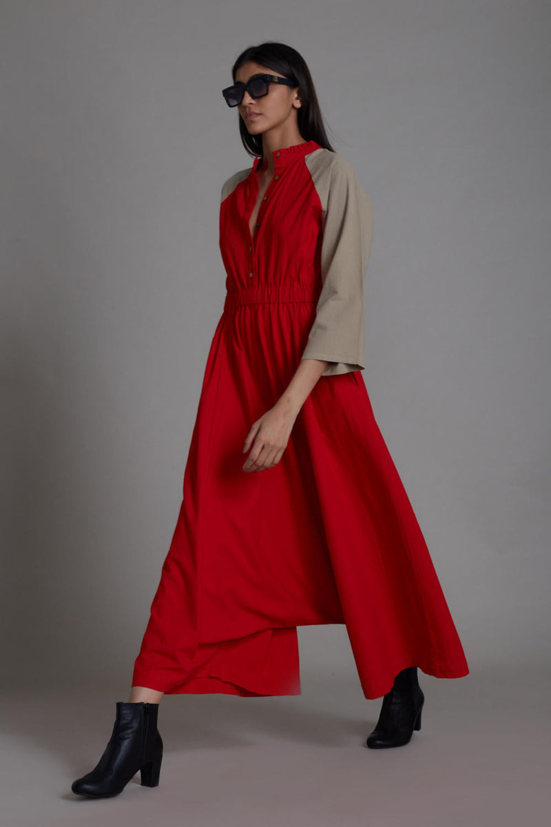 Red & Beige Sphara Jumpsuit Jumpsuits by Mati in red color for women Worldwide