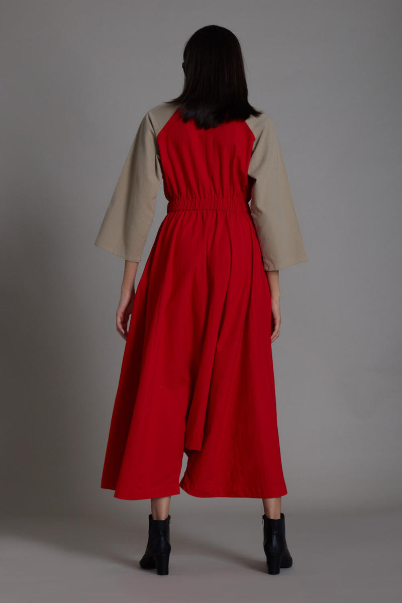 Red & Beige Sphara Jumpsuit Jumpsuits by Mati in red color for women Worldwide