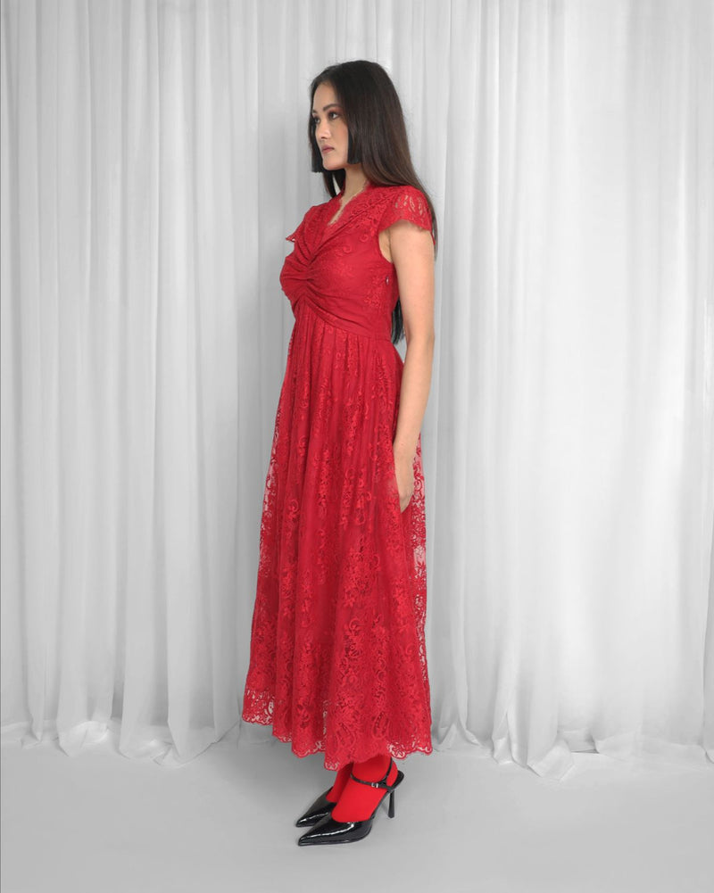 Regina Dress-Red by Leh Studios in red color for women Worldwide