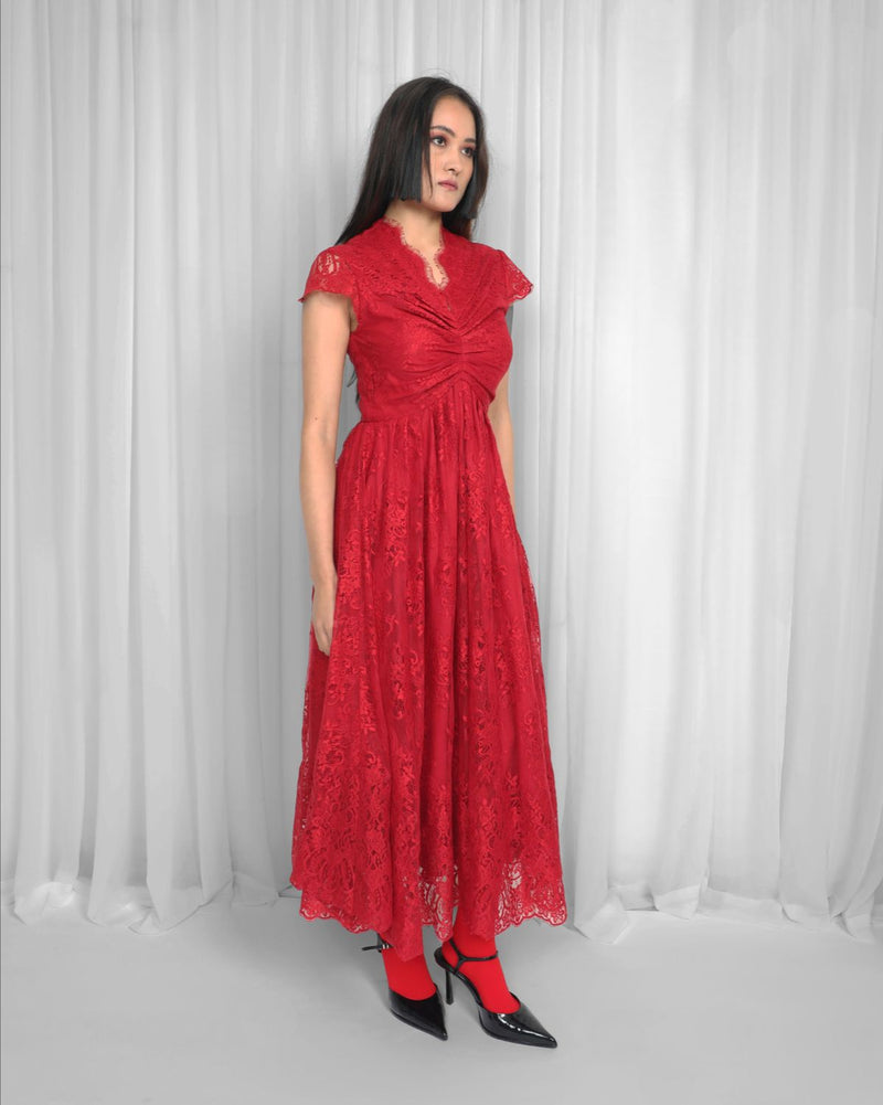 Regina Dress-Red by Leh Studios in red color for women Worldwide