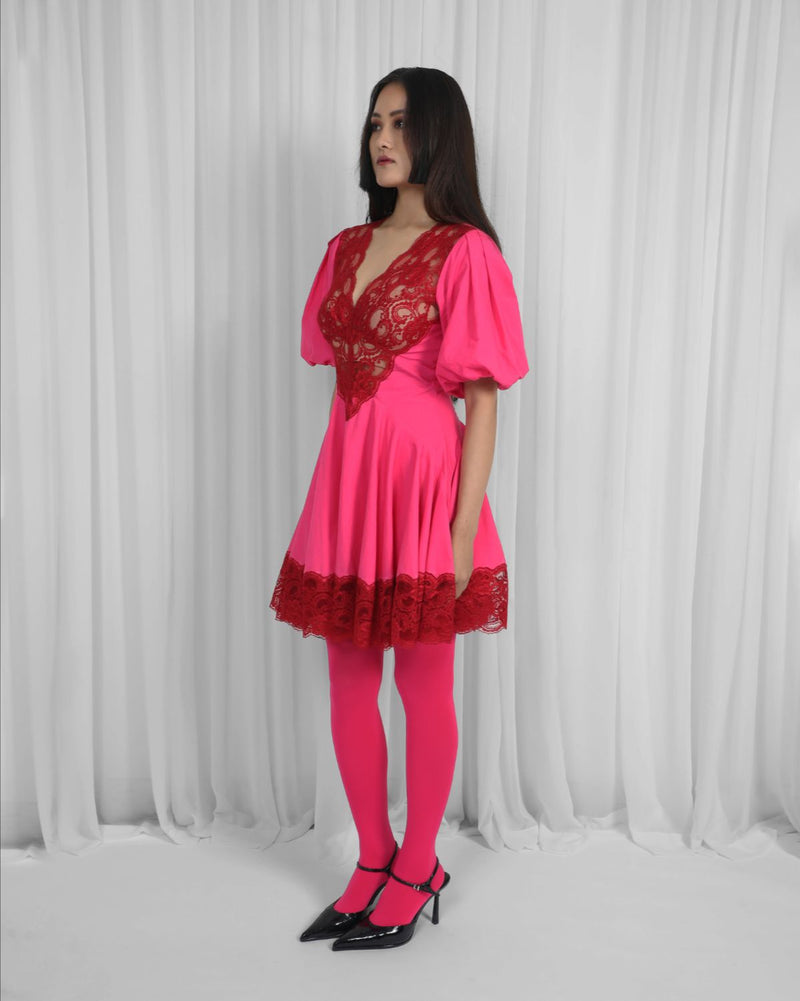 Remi Dress-Red & Pink 100% cotton by Leh Studios in multi color for women Worldwide