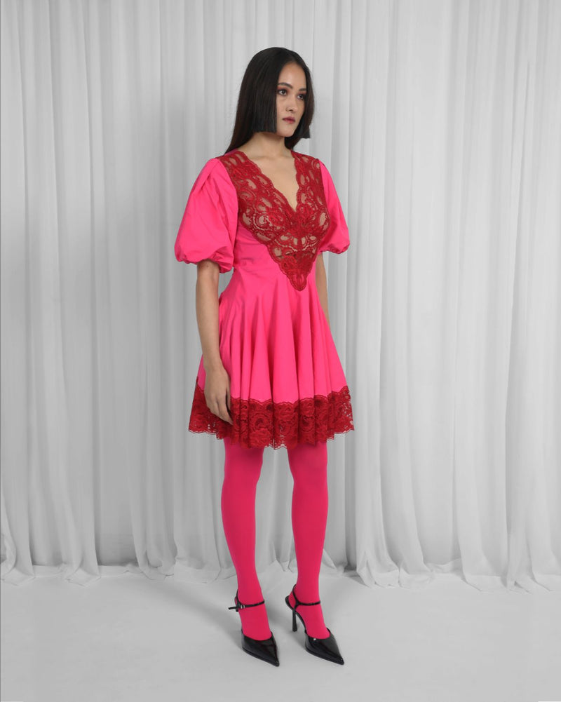 Remi Dress-Red & Pink 100% cotton by Leh Studios in multi color for women Worldwide