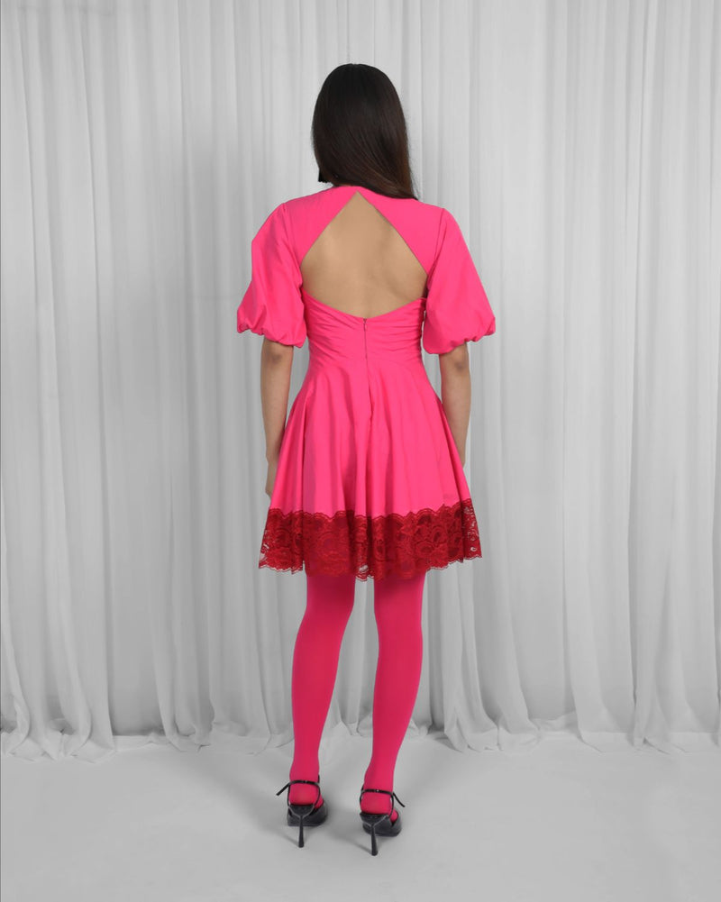Remi Dress-Red & Pink 100% cotton by Leh Studios in multi color for women Worldwide