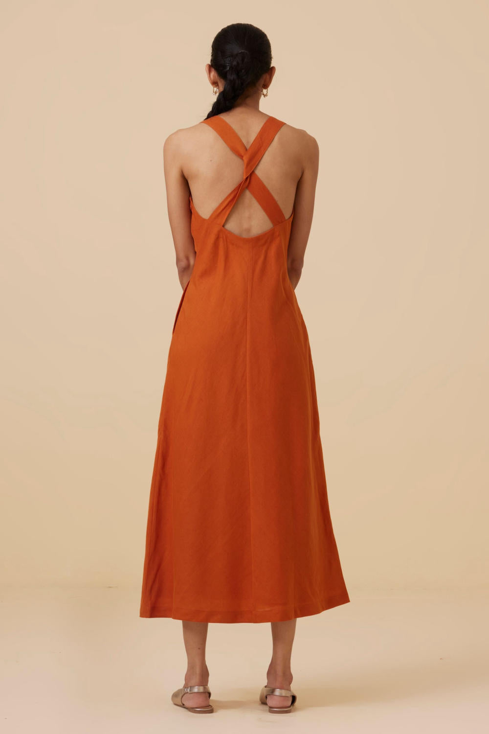 Riha Orange Halter Maxi Dress