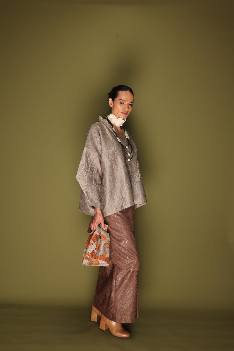 Ripple Top-Grey mysore silk tops and shirts by Stoique in grey for women Worldwide