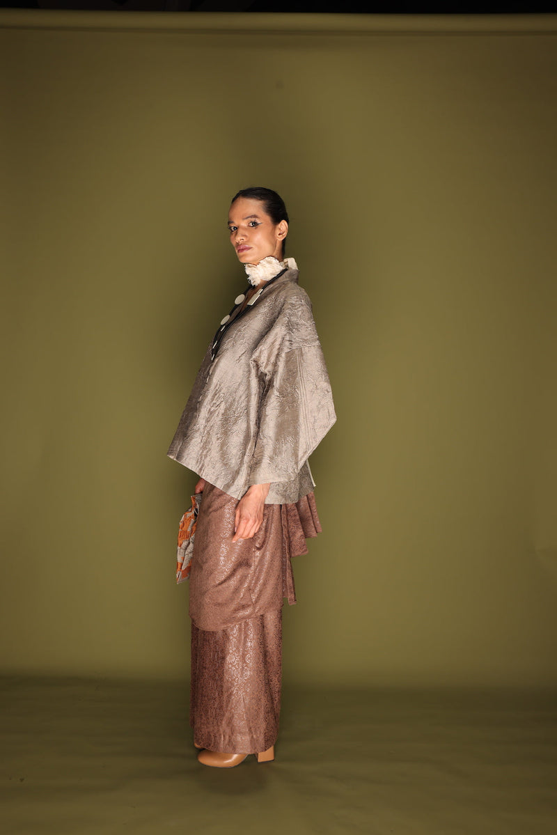 Ripple Top-Grey mysore silk tops and shirts by Stoique in grey for women Worldwide