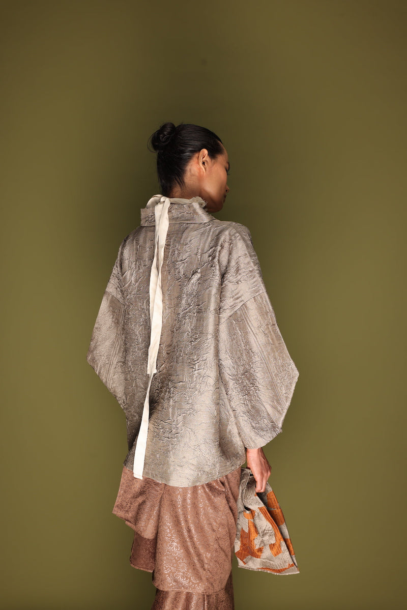 Ripple Top-Grey mysore silk tops and shirts by Stoique in grey for women Worldwide