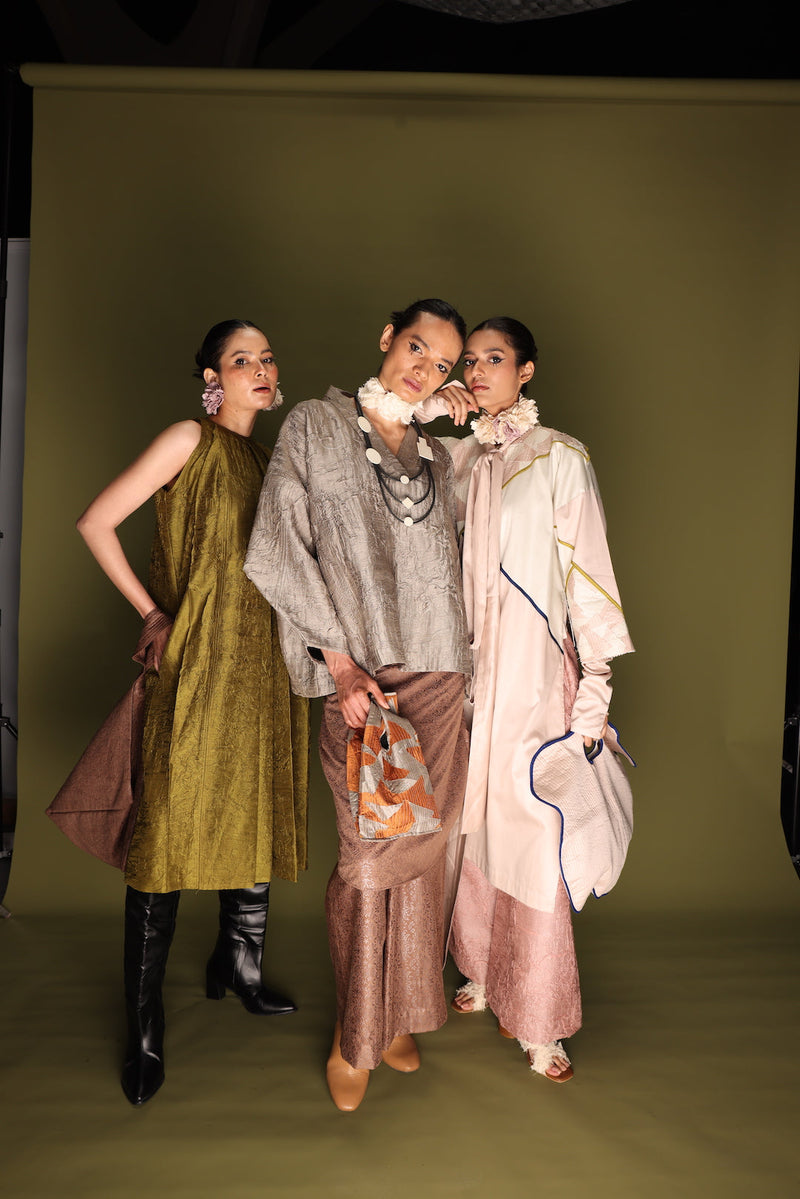 Ripple Top-Grey mysore silk tops and shirts by Stoique in grey for women Worldwide