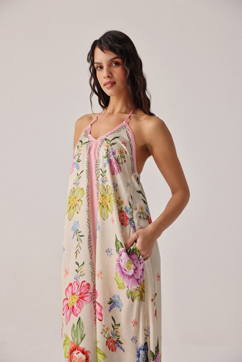 Riva Coverup-Bloom modal satin resort wear by NOIB in pink for women Worldwide