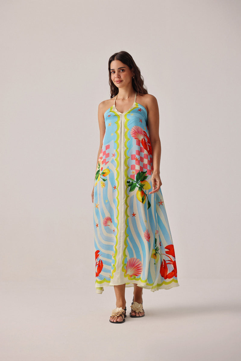 Riva Coverup-Summer Zest modal satin resort wear by NOIB in blue for women Worldwide