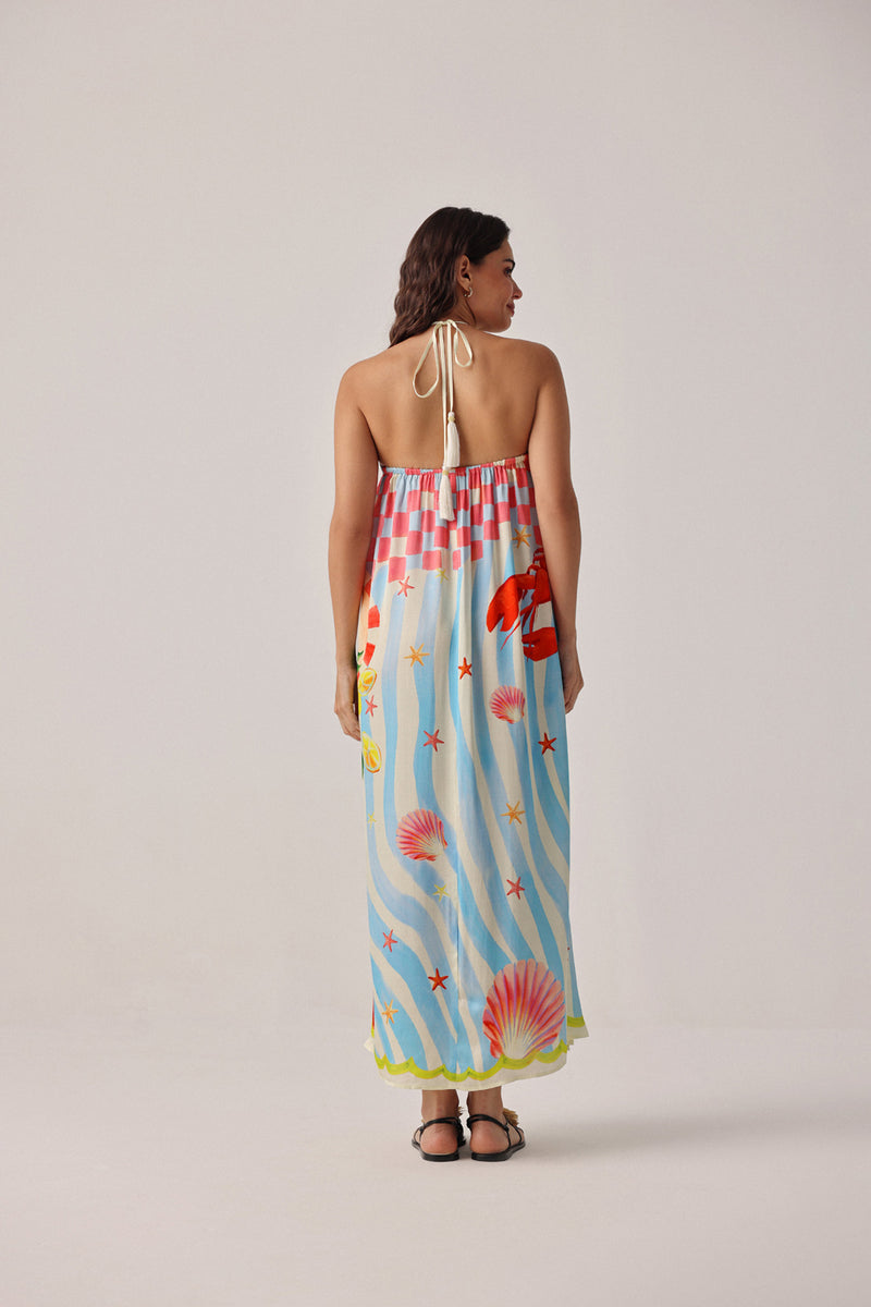 Riva Coverup-Summer Zest modal satin resort wear by NOIB in blue for women Worldwide