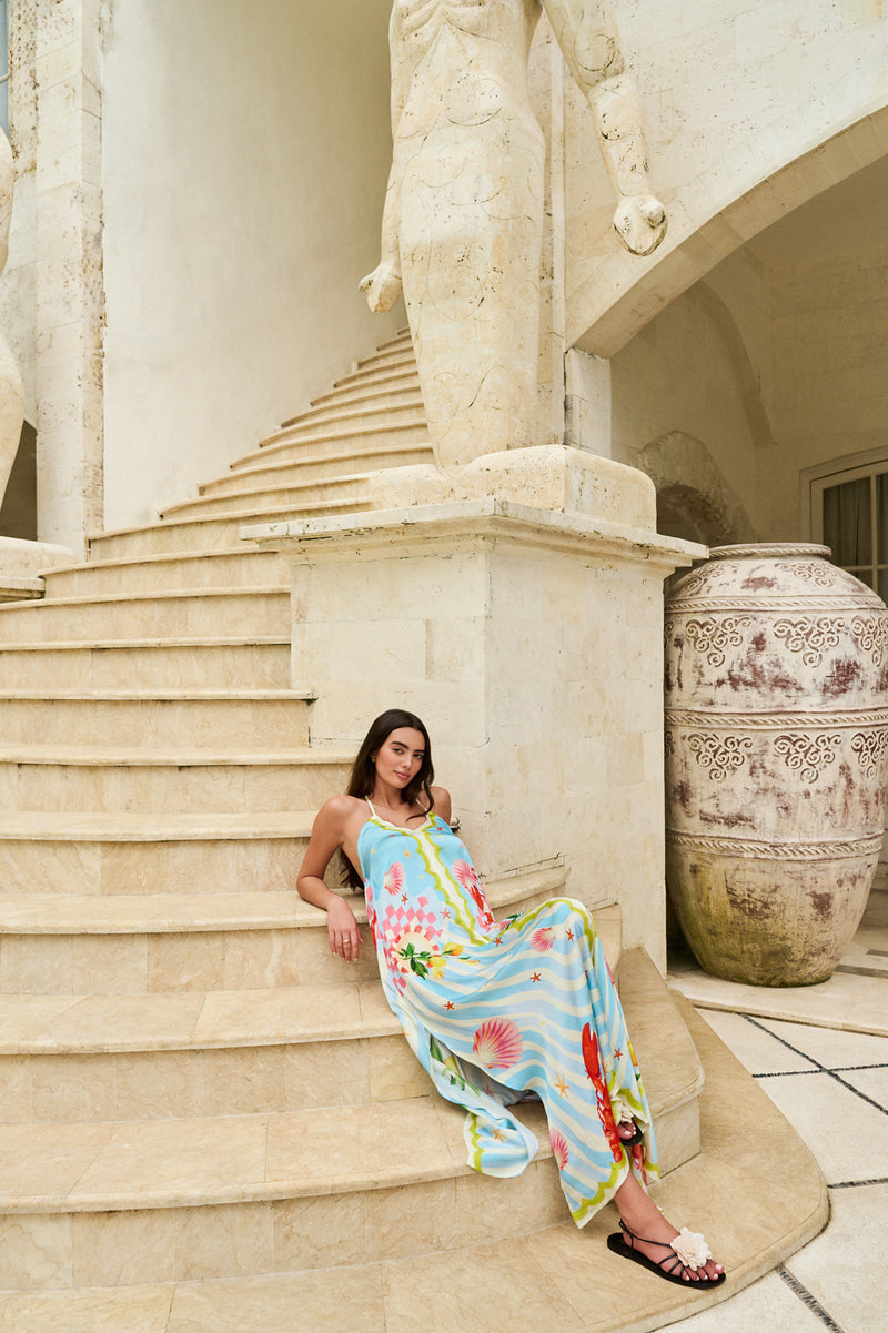Riva Coverup-Summer Zest modal satin resort wear by NOIB in blue for women Worldwide
