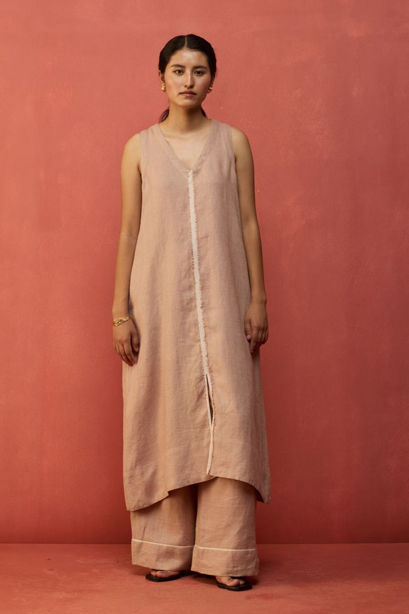 Rohe Sleeveless Linen Kurta Set - Dusty Rose by Manan for Worldwide