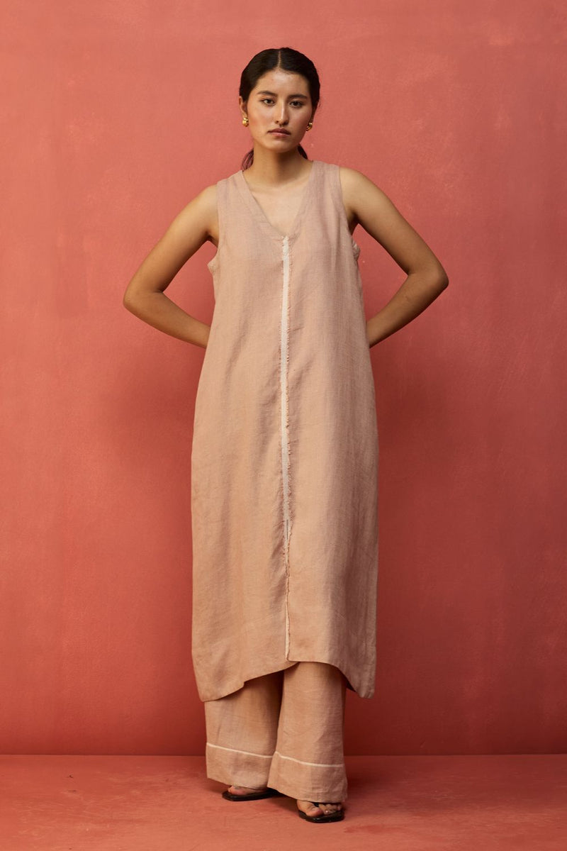 Rohe Sleeveless Linen Kurta Set - Dusty Rose by Manan for Worldwide