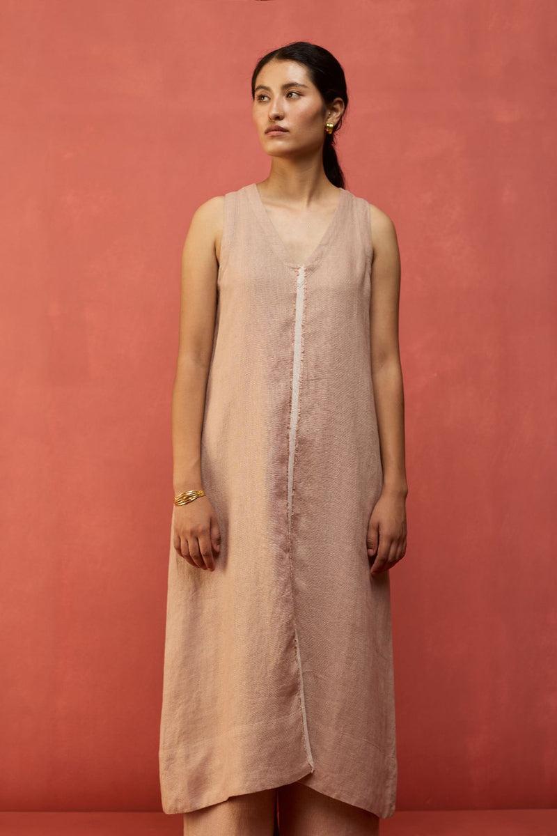 Rohe Sleeveless Linen Kurta Set - Dusty Rose by Manan for Worldwide