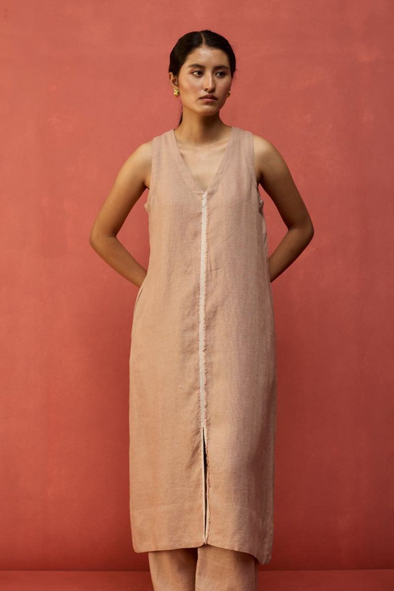 Rohe Sleeveless Linen Kurta Set - Dusty Rose by Manan for Worldwide