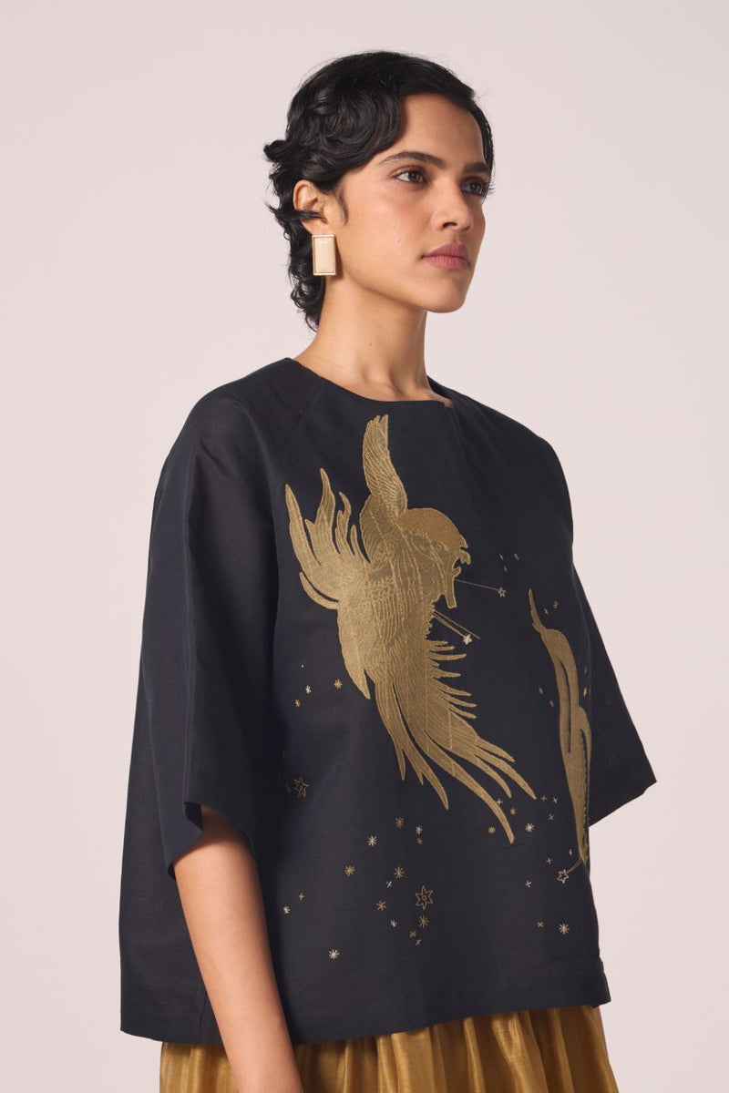 Roma Embroidered Top cotton by The Summer House in black color for women Worldwide