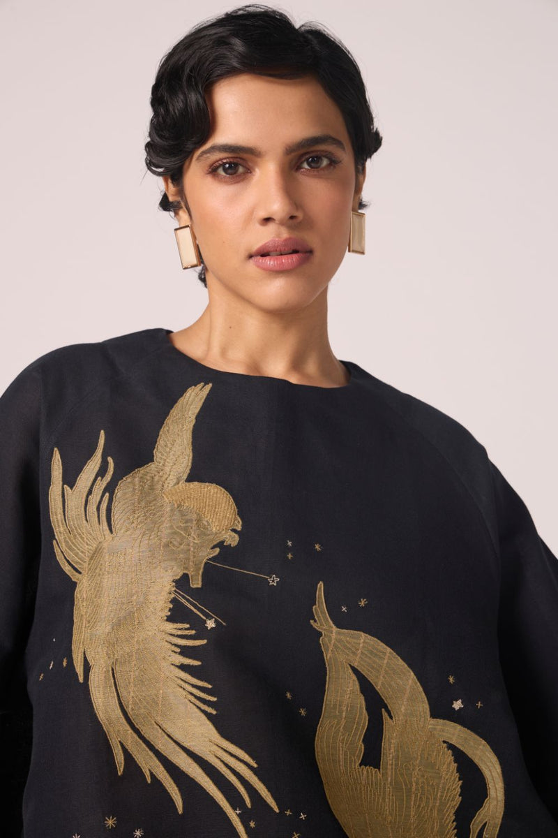 Roma Embroidered Top cotton by The Summer House in black color for women Worldwide