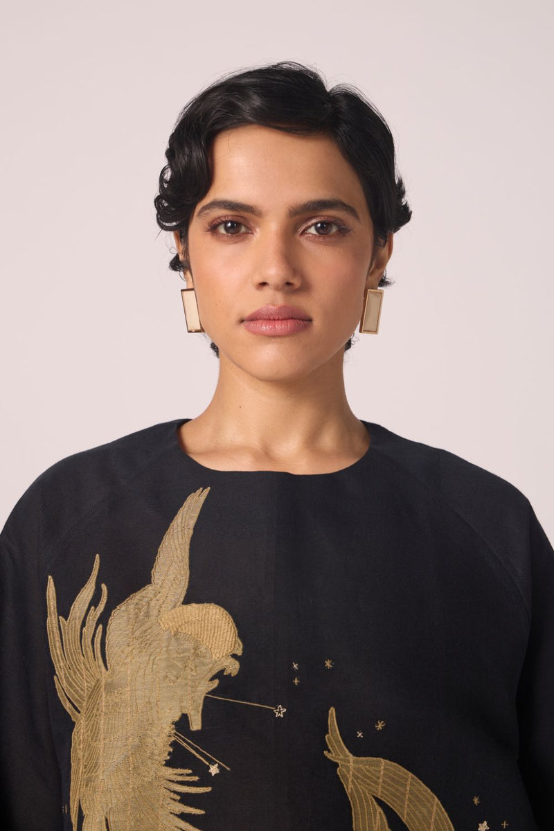 Roma Embroidered Top cotton by The Summer House in black color for women Worldwide