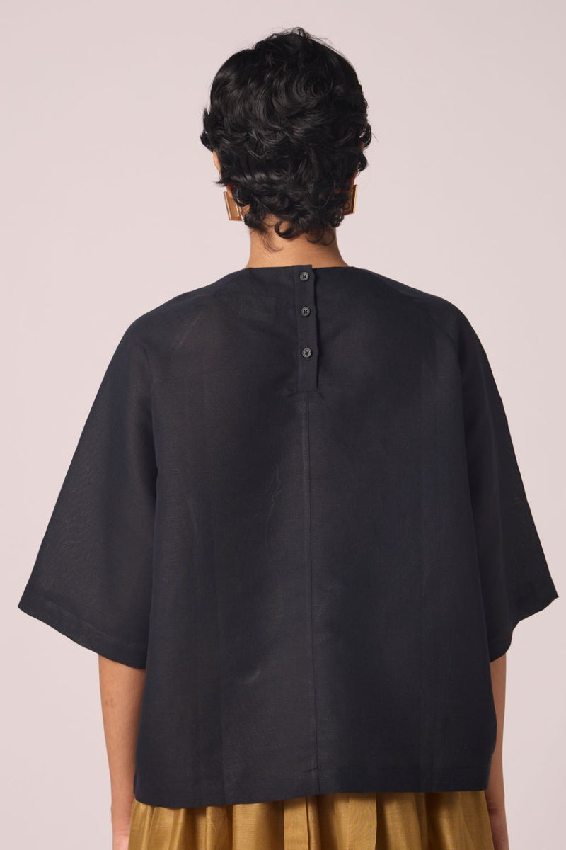 Roma Embroidered Top cotton by The Summer House in black color for women Worldwide