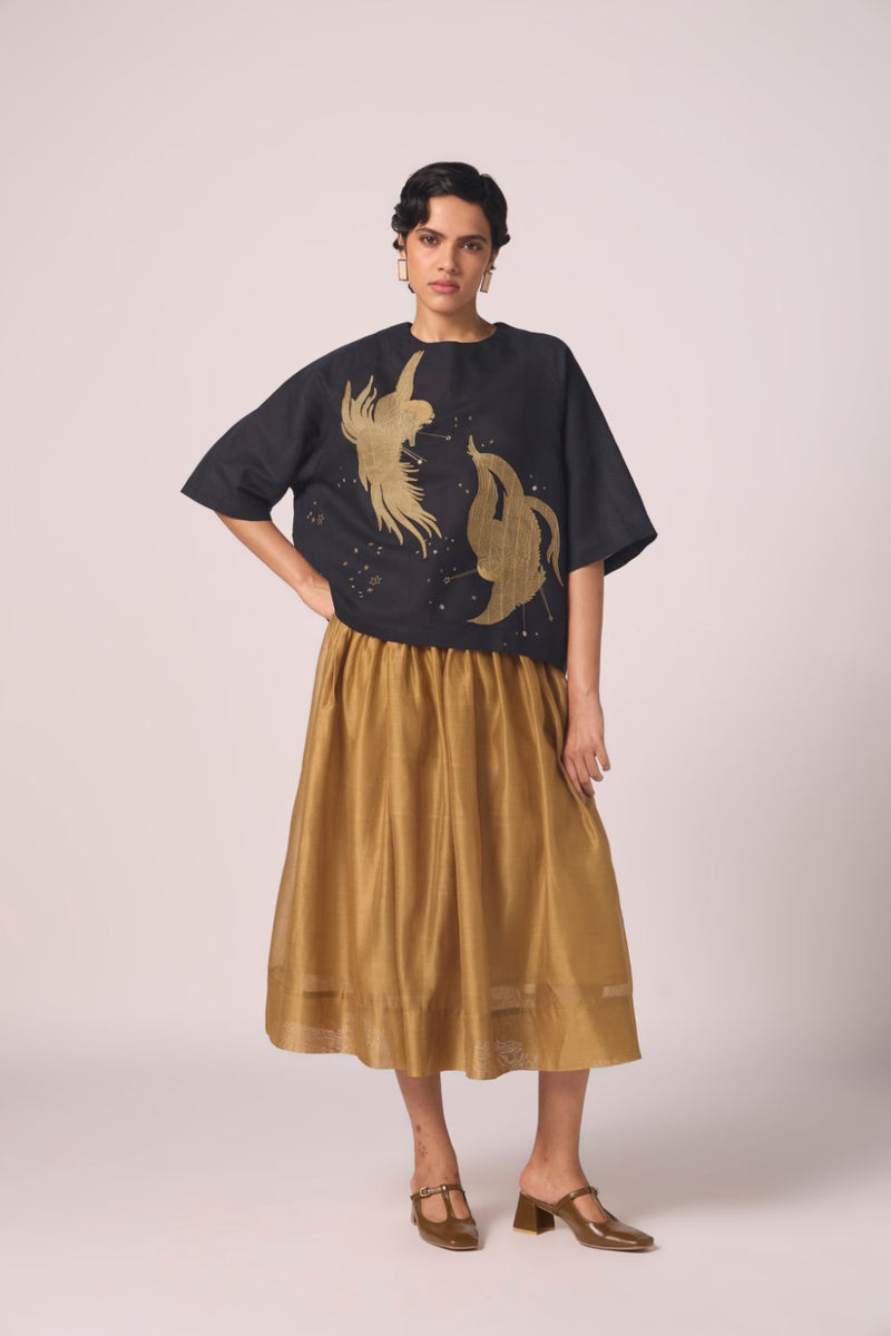 Roma Embroidered Top cotton by The Summer House in black color for women Worldwide