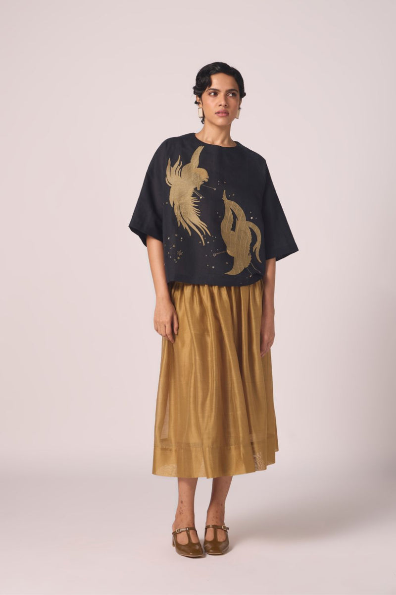 Roma Embroidered Top cotton by The Summer House in black color for women Worldwide
