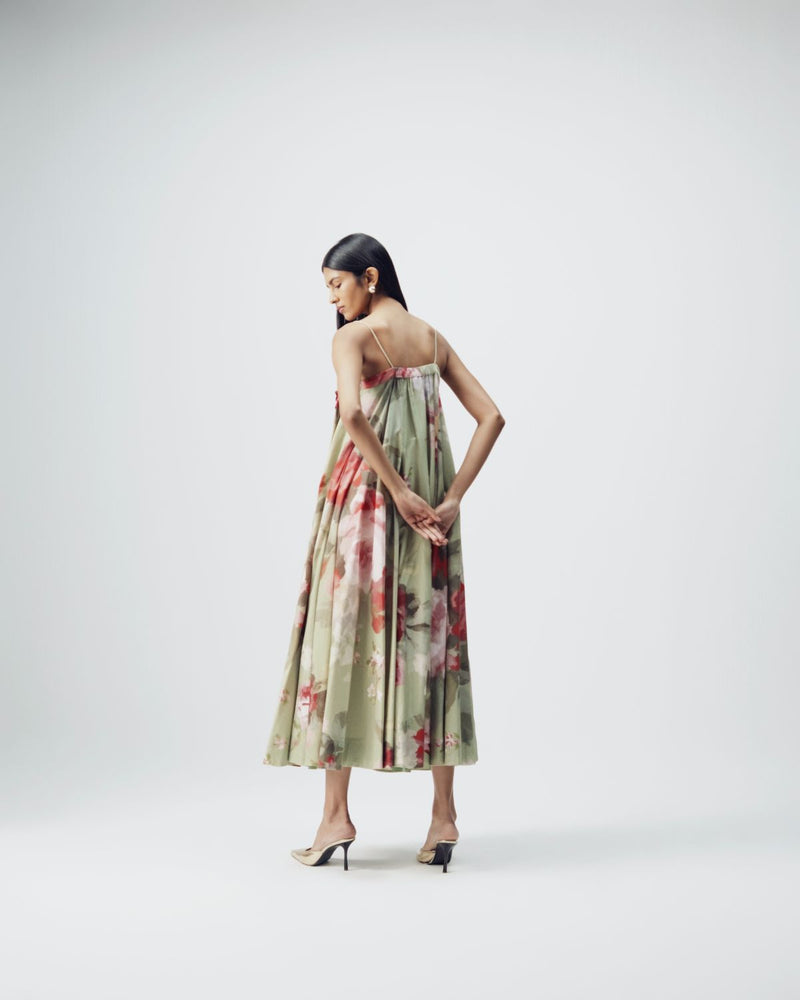 Roos Patchwork Dress satin by YAM in green color for women Worldwide