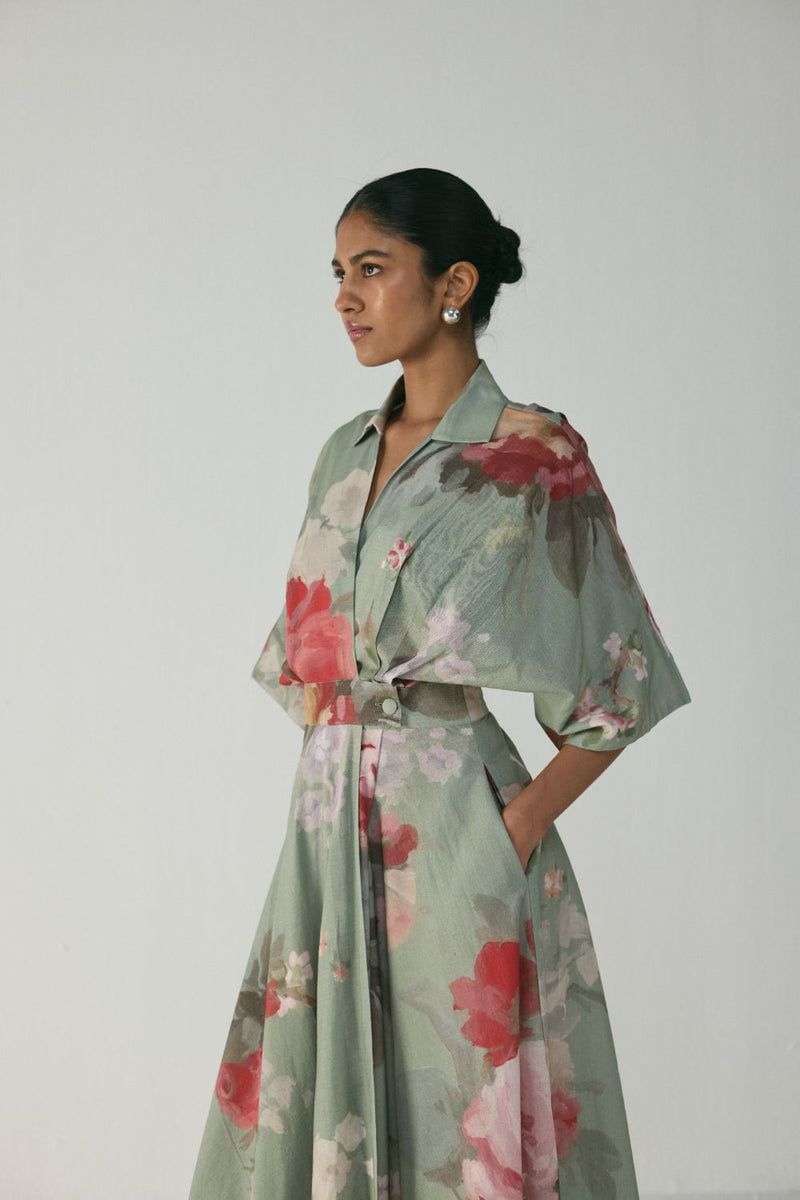 Roos Shirt Dress poplin by YAM in green color for women Worldwide