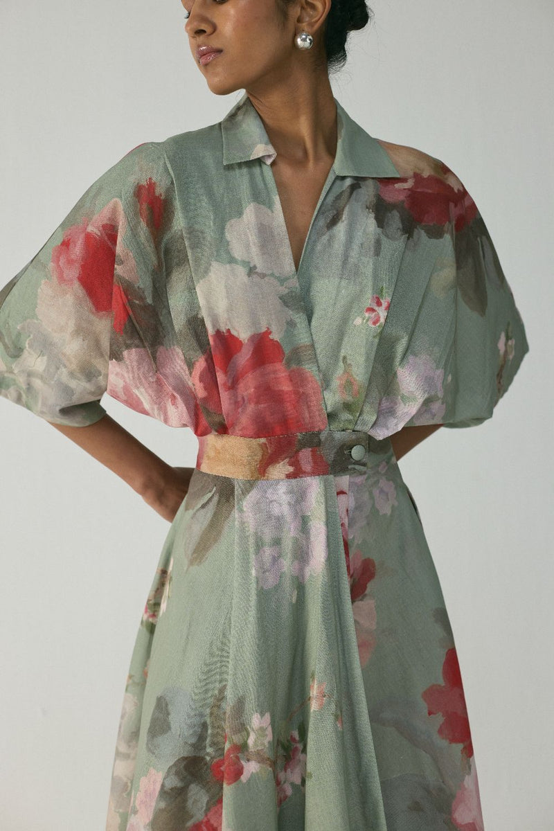Roos Shirt Dress poplin by YAM in green color for women Worldwide